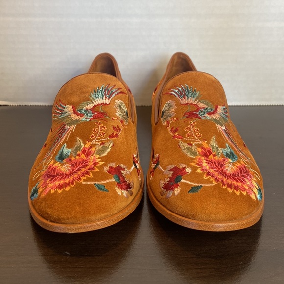 New Johnny Was Freja Embroidered Cognac Suede Leather Loafers Size 6 - Picture 5 of 16